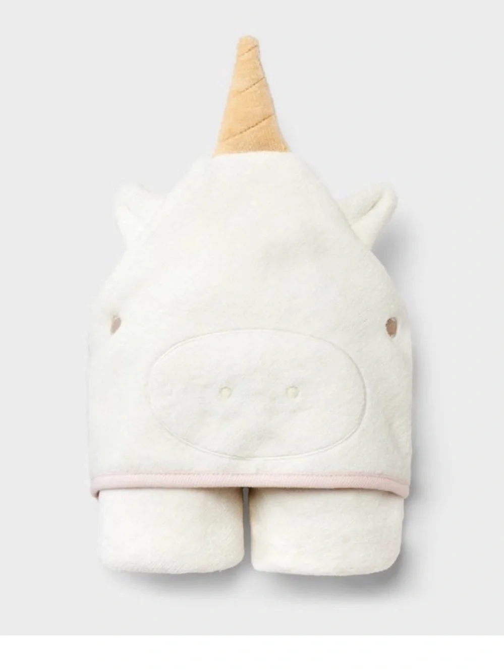 Cloud Island Unicorn Hooded Towel White with Gold Horn and Pink Trim - NWT